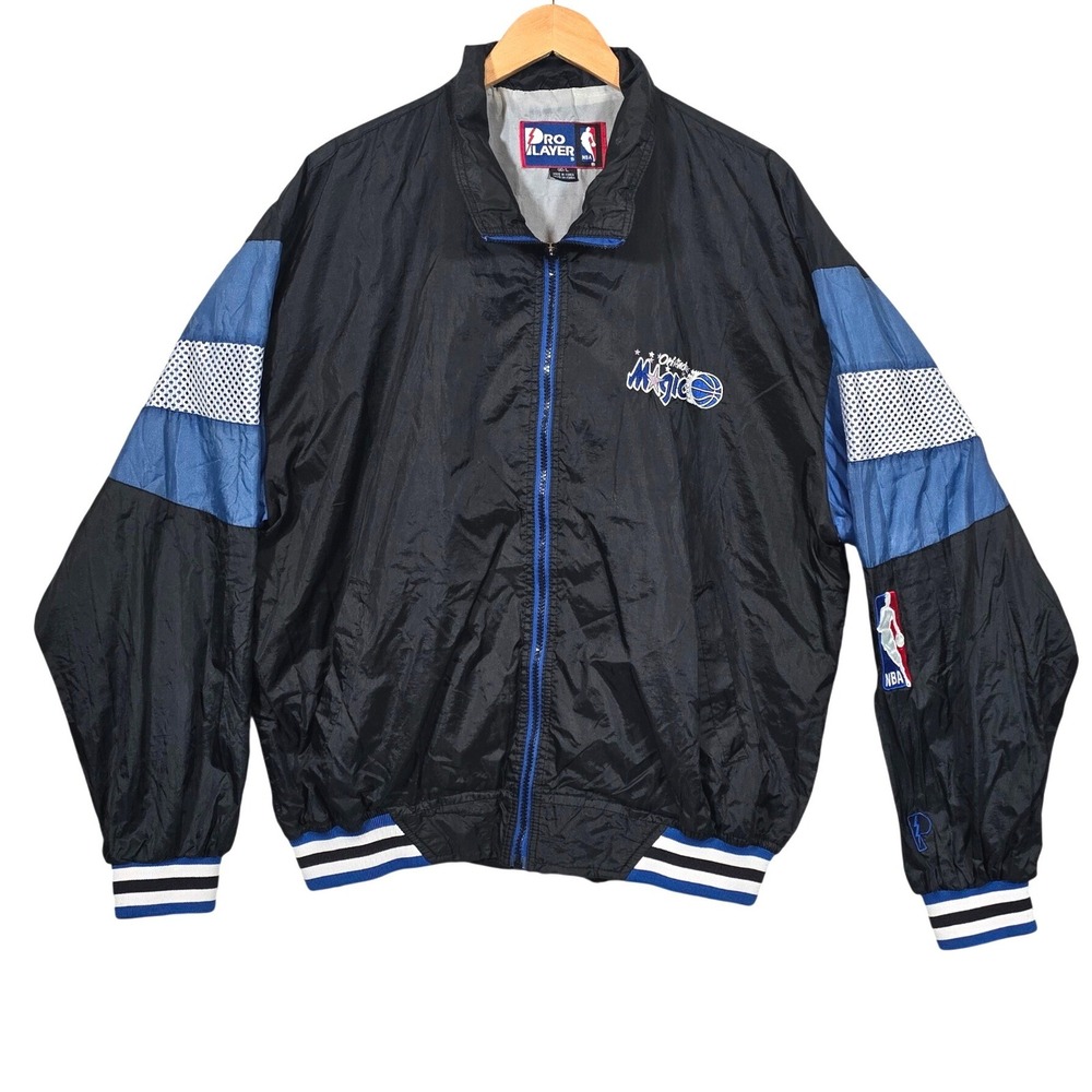 Pro Layer Orlando Magic NBA Windbreaker Jacket Mens Large Black Blue Vintage 90s